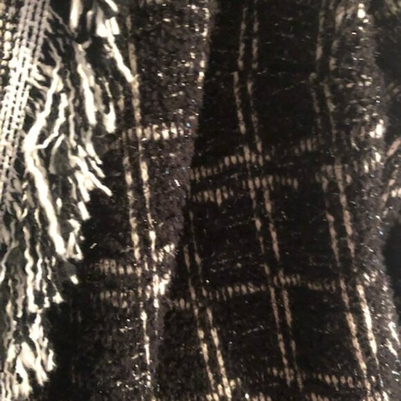 Plaid Boucle Jacket with Fringe Open Front Black Silver Sparkle Joan Rivers 1x - Picture 2 of 3